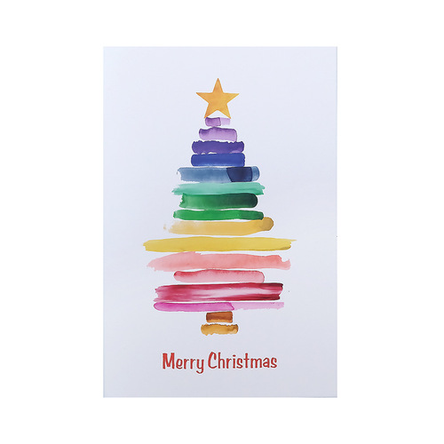 Four cross-border watercolor Christmas tree Christmas greeting cards with envelopes, hand-painted Christmas blessing cards, Christmas greeting cards