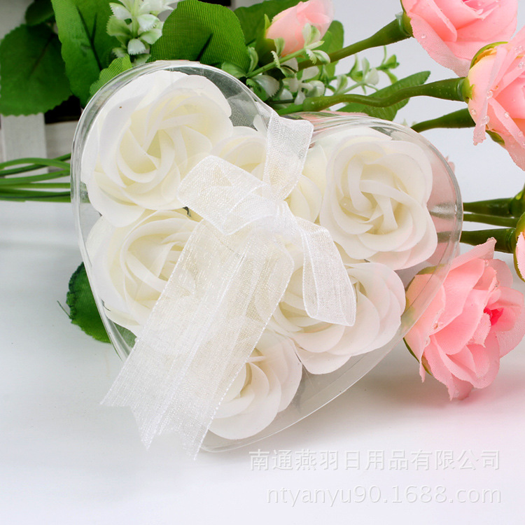 Los fabricantes venden al por mayor 6 cajas de pvc de flores de jabón en forma de corazón