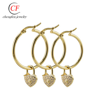 Creative DIY exaggerated titanium steel earrings Fashion OL versatile round line pendant concentric lock lady stainless steel earrings