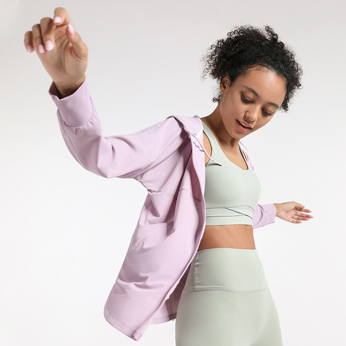 Ningbo Dashu Sun Protection Yoga Jacket Sports Long Sleeve Women's Zipper Hooded Cardigan Summer Fitness Top Yoga Wear