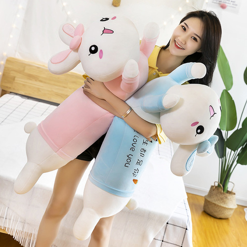 Cute super soft pink lying rabbit pillow for girls sleeping plush toy rabbit rag doll long pillow bed big