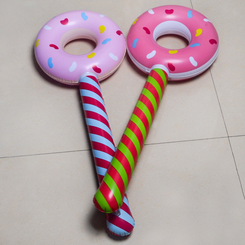 Creative stick hammer toy inflatable colorful donut lollipop toy PVC donut inflatable stick