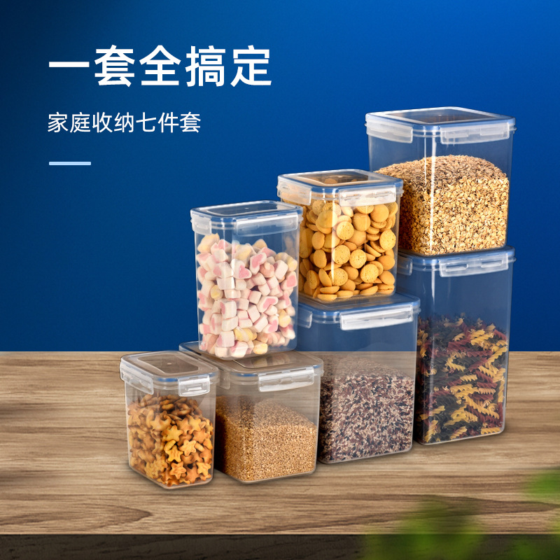Cocina sellada jarra de almacenamiento de grano jarra de almacenamiento de siete piezas refrigerada inodoro transparente plástico crisper