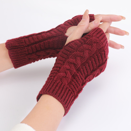 G105 short twist fashion gloves autumn and winter Korean style new knitted wool warm half-fingerless gloves for men and women