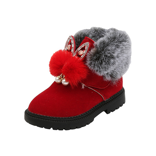 new winter children's snow boots flat-soled girls' princess cotton shoes fashionable thickened and velvet short baby boots
