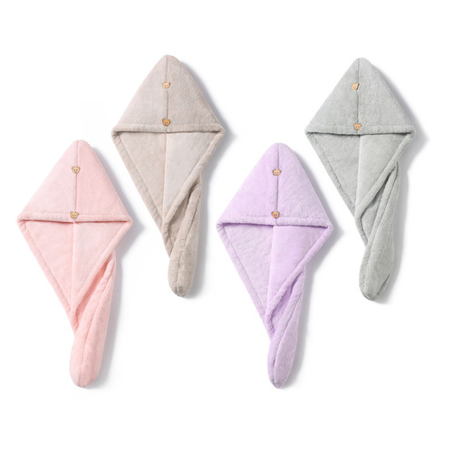 Double-layer coral velvet dry hair cap wholesale thickened quick-drying hair towel microfiber absorbent bow shower cap