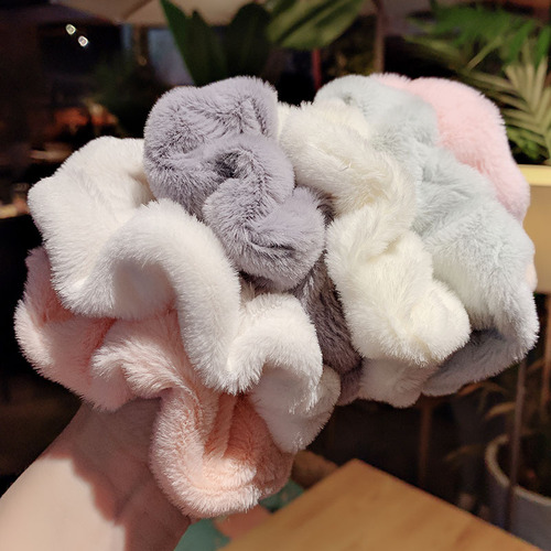 Autumn and winter style simple pig intestine plush hair tie with ponytail meatball head fat intestine head rope like rubber band cute headdress for women