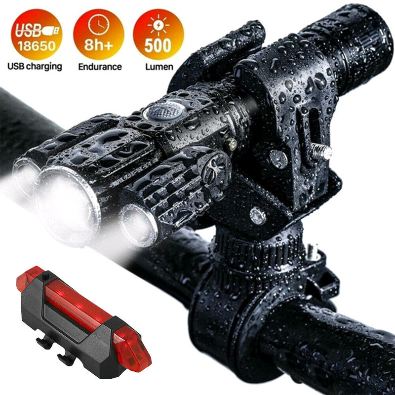 Cross-border hot-selling night riding flashlight 3LED aircraft-shaped flashlight wholesale bicycle light set with tail light