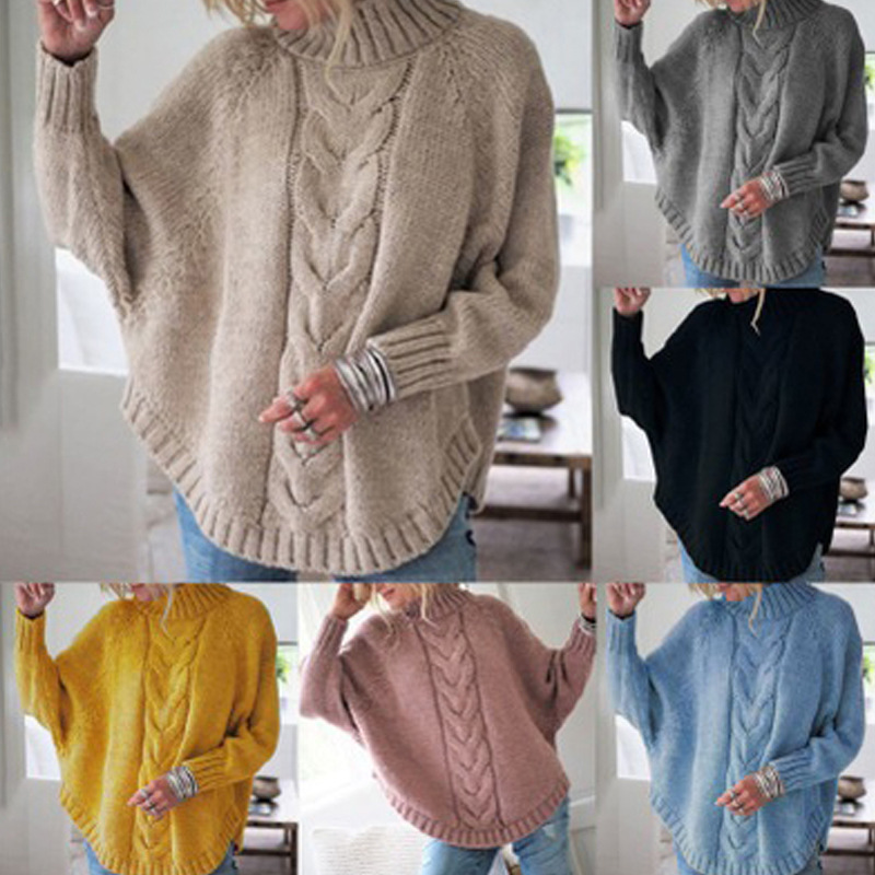 Factory Direct sales cross-border wish European and American autumn and winter New plus size loose batwing sleeve pullover women's knitted sweater