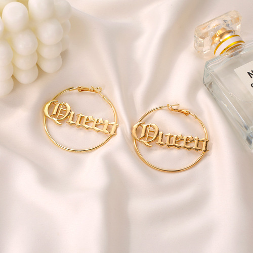 European and American personality exaggerated round letter earrings cold style queen earrings cross-border accessories wholesale