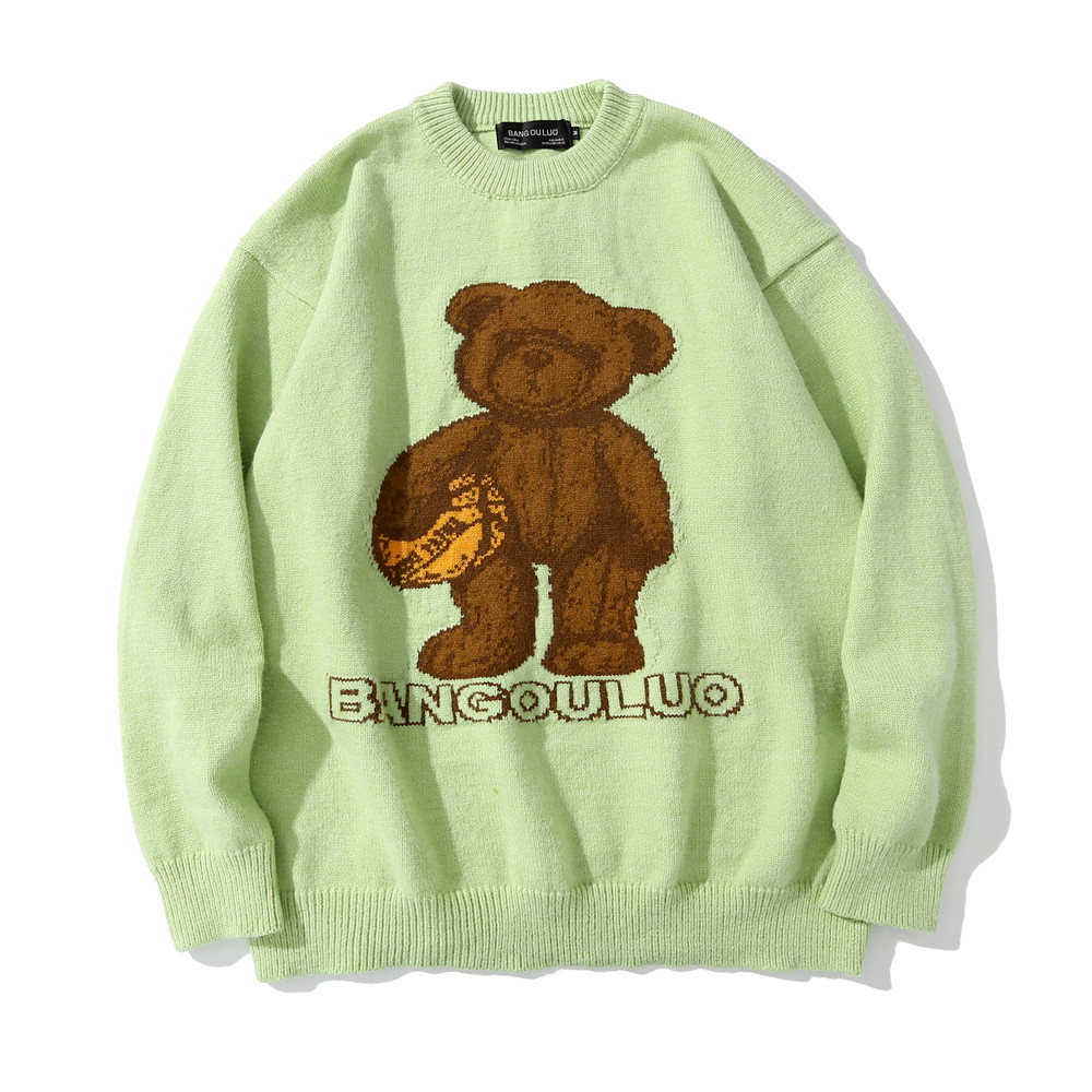 Maglione largo con motivo a orso in stile cartoon, stile street fashion, da uomo_voghion.com