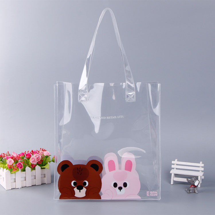 透明pvc手提袋定 做化妆品服装塑料包装沙滩包卡通防水PVC袋子