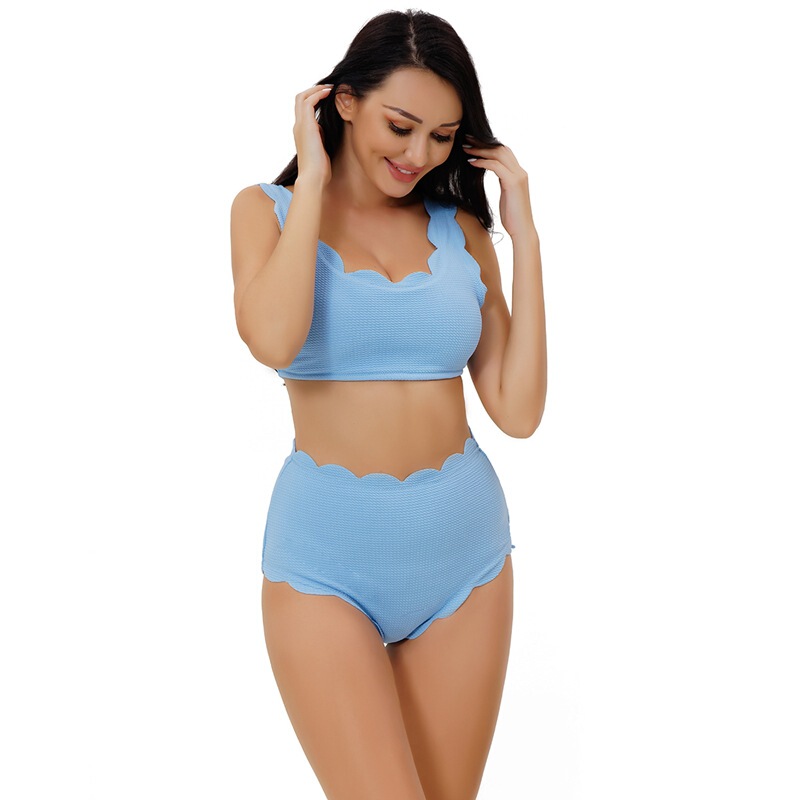 2025 New Plus-Size Women's Two-Piece Swimsuit European and American Style Aliexpress Amazon Petal Bikini Swimwear Sporty Style