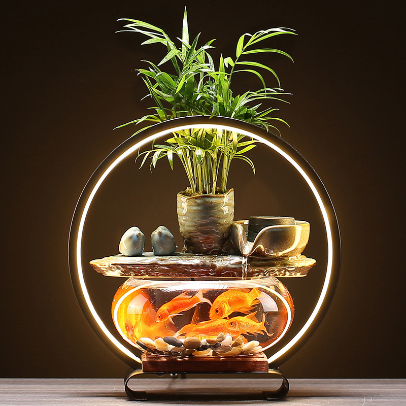 Lucky Water Ornaments Glass Fish Tank Home Living Room Desktop Office Fountain Opening Gift