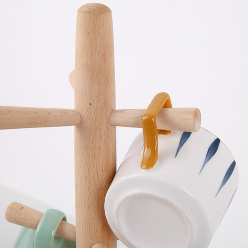 Solid wood drain cup holder wholesale restroom paper towel holder restaurant coffee cup wine glass holder beech tea cup storage rack