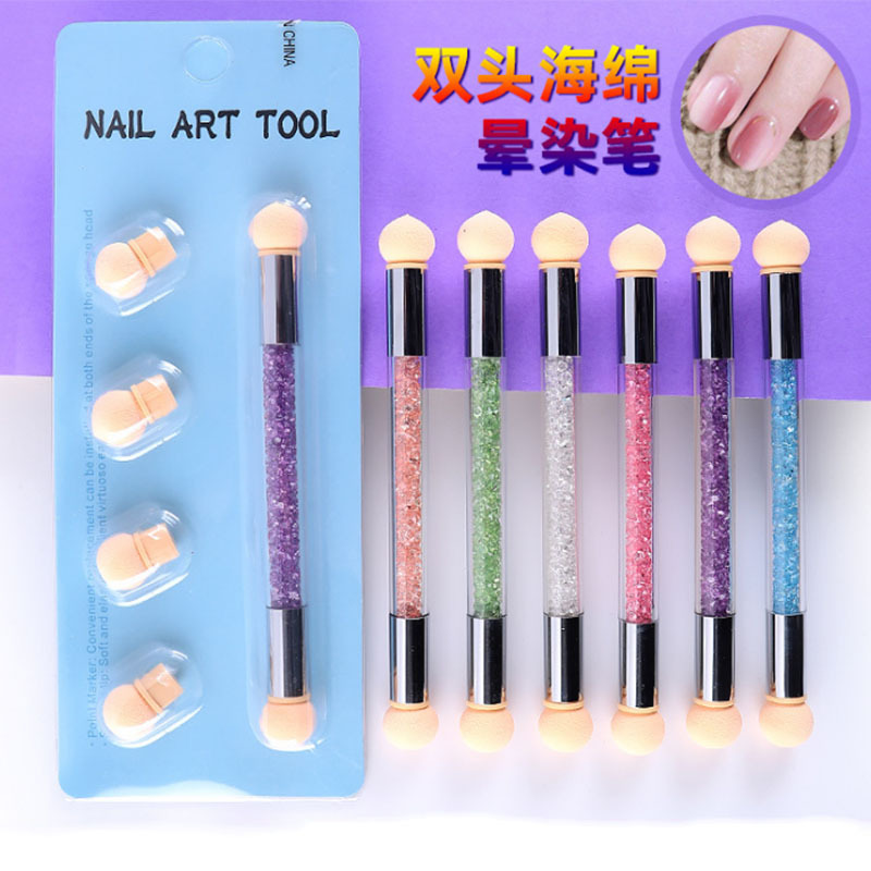 Herramientas de manicuría de doble cabeza esponja de manicuría de cuatro cabezas de esponja de reemplazo de herramientas de lápiz de manicuría de gradiente de tinte