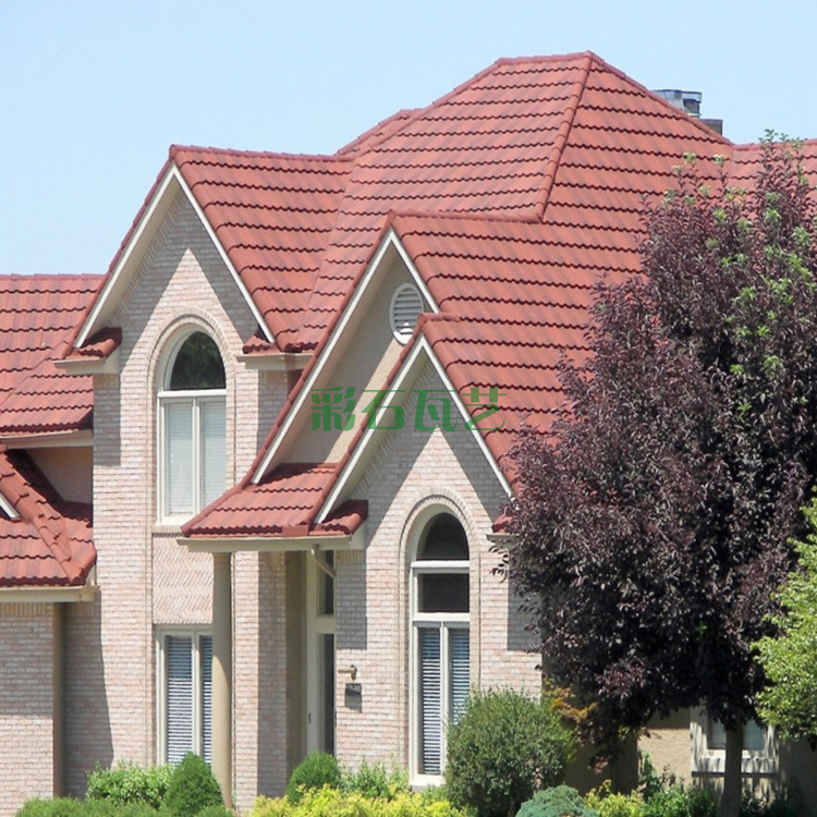 跨境彩石金属瓦耐高温进取型屋面瓦防水耐用安装便捷屋顶瓦批发