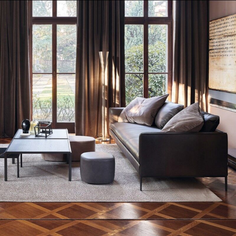 Sofá italiano minimalista de cuero genuino para apartamentos pequeños, chaise longue de cuero Nappa nórdico para sala de estar, combinación de arte en cuero, lujo ligero. image 4