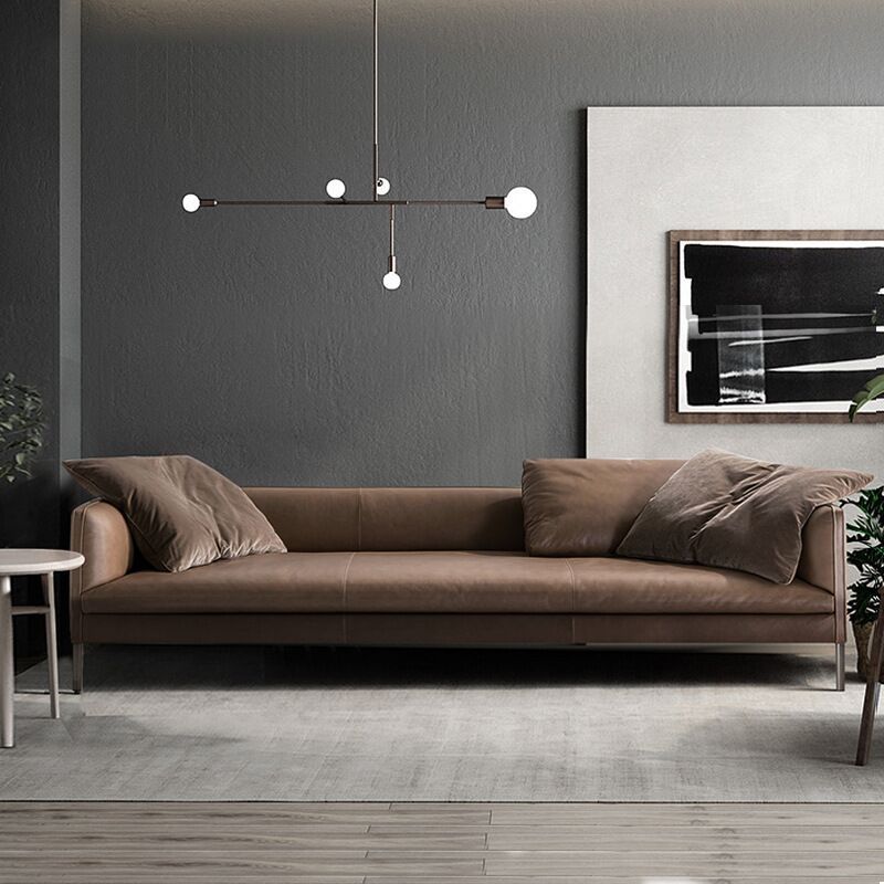 Sofá italiano minimalista de cuero genuino para apartamentos pequeños, chaise longue de cuero Nappa nórdico para sala de estar, combinación de arte en cuero, lujo ligero.