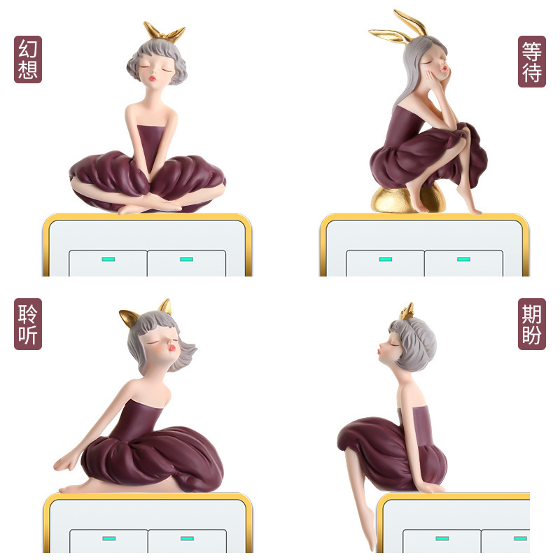 Elegant Girl switch stickers cartoon style socket decorative stickers indoor wall stickers fairy tale creative resin 3d socket