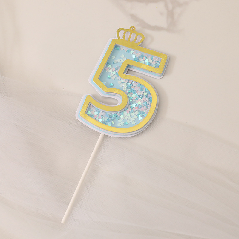 Fábrica directa pastel decoración creativa brillo rosa azul 0-9 Digital Cumpleaños pastel plug-in tarjeta de inserción de la torta