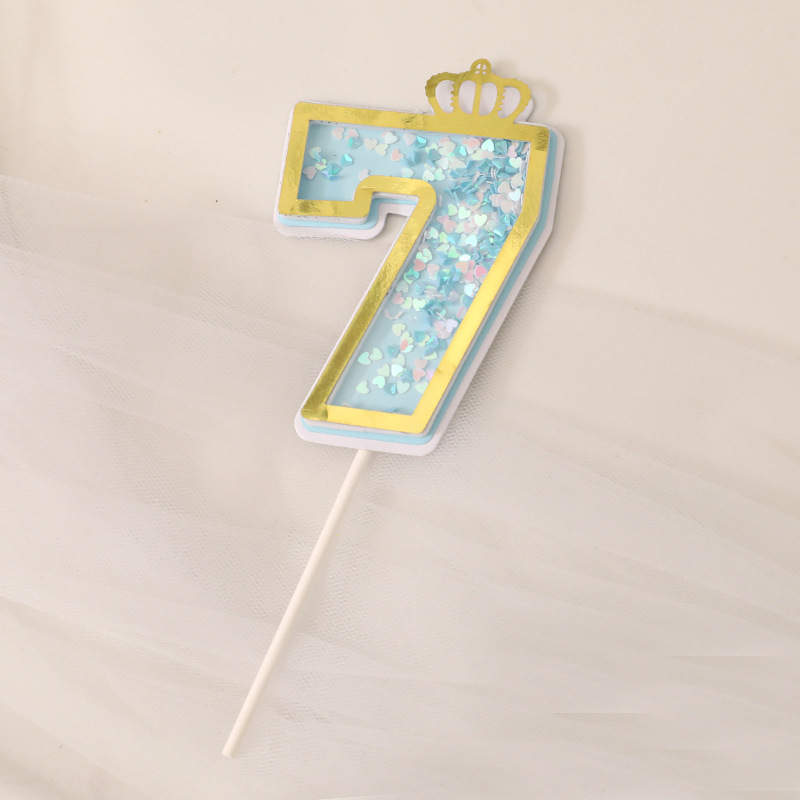 Fábrica directa pastel decoración creativa brillo rosa azul 0-9 Digital Cumpleaños pastel plug-in tarjeta de inserción de la torta