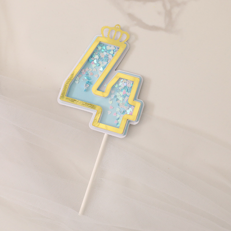 Fábrica directa pastel decoración creativa brillo rosa azul 0-9 Digital Cumpleaños pastel plug-in tarjeta de inserción de la torta