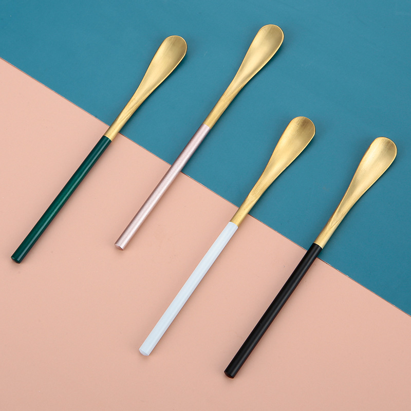 Cuchara pequeña de acero inoxidable 304 de estilo japonés con mango largo, forma de abeja, ideal para café, postres, hielo y cócteles._voghion.com