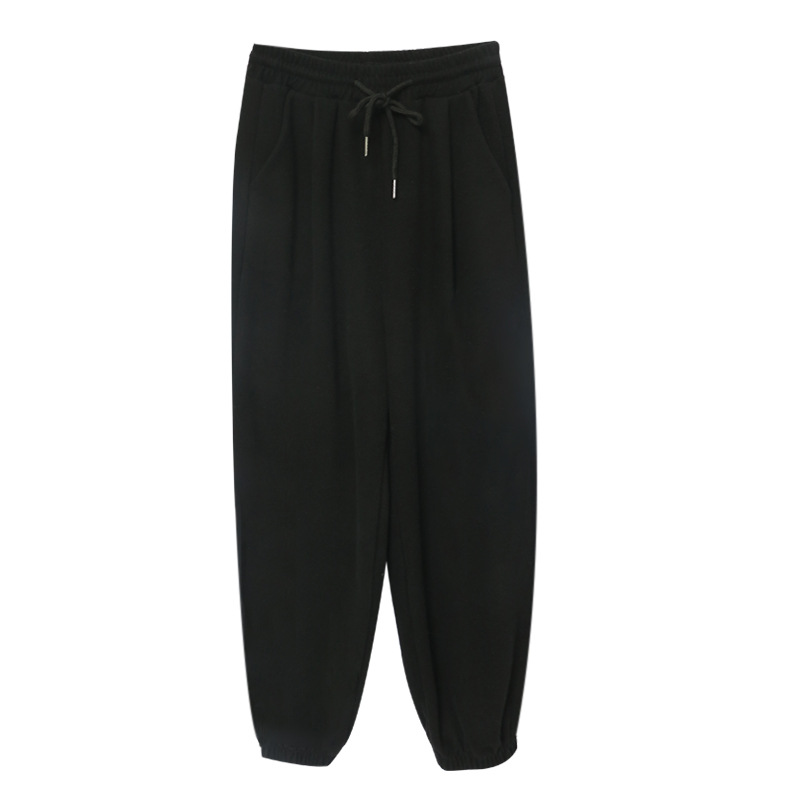 Stile sottile autunnale con elastico in vita in cotone sportivo ampio allacciato alla caviglia da donna Harlan, pantaloni casual a vita alta_voghion.com