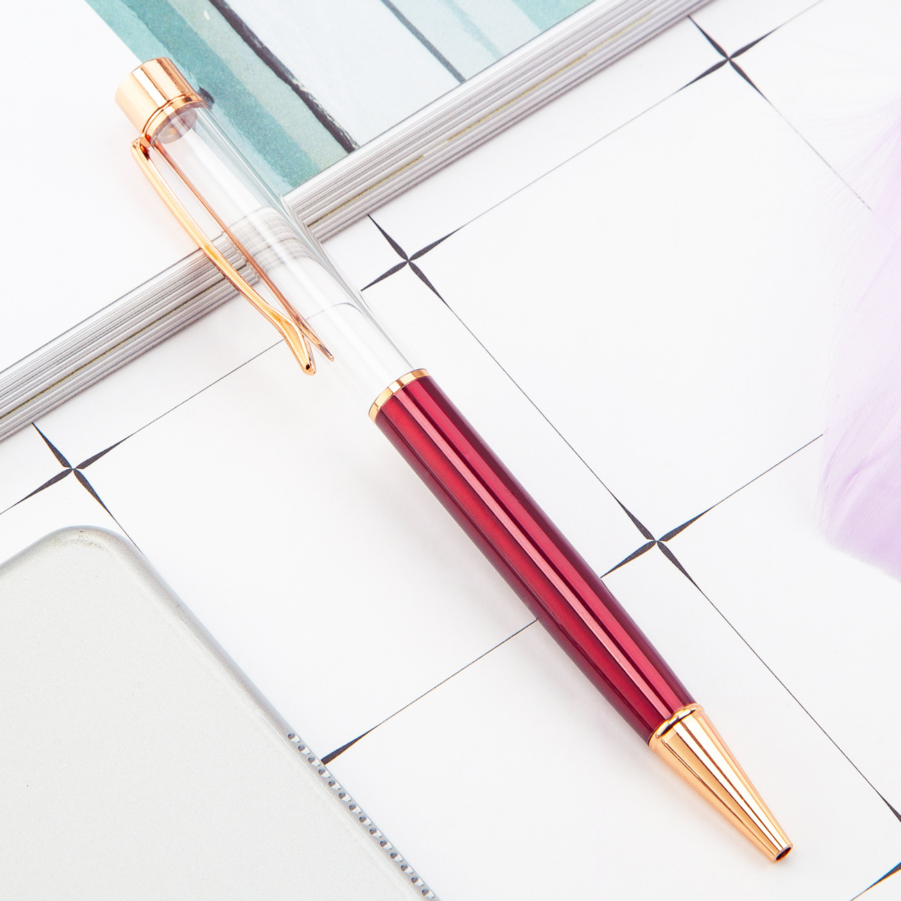 Varilla vacía de metal DIY bolígrafo recargable Crystal Quicksand lámina de oro pluma Impresión logotipo letras pluma de bricolaje