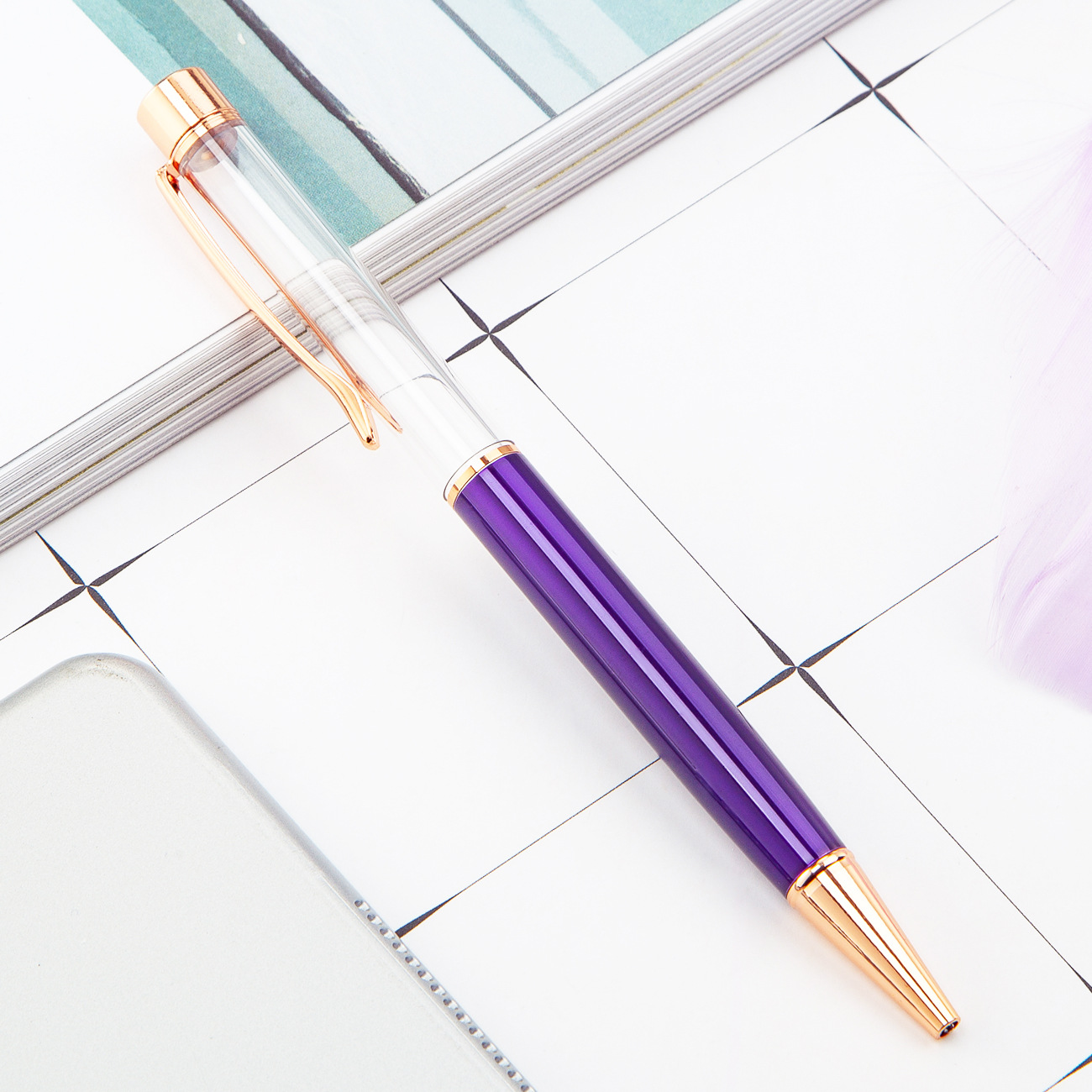 Varilla vacía de metal DIY bolígrafo recargable Crystal Quicksand lámina de oro pluma Impresión logotipo letras pluma de bricolaje