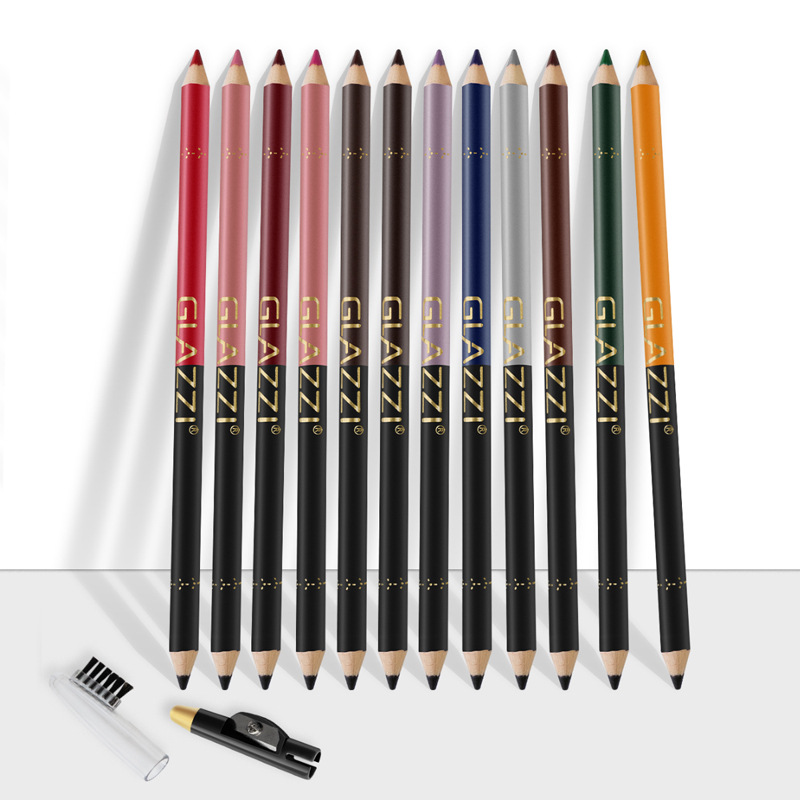 Nuevo glazzi madera pluma 12 color Eyeliner sombra de ojos lápiz ceja lápiz labio lápiz alto brillo pluma traje ventas directas de la fábrica