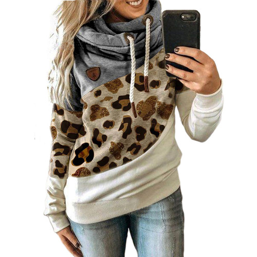 Wish European and American Autumn/Winter New Women's Clothing: Patchwork Hooded Fleece Loose Sweatshirt