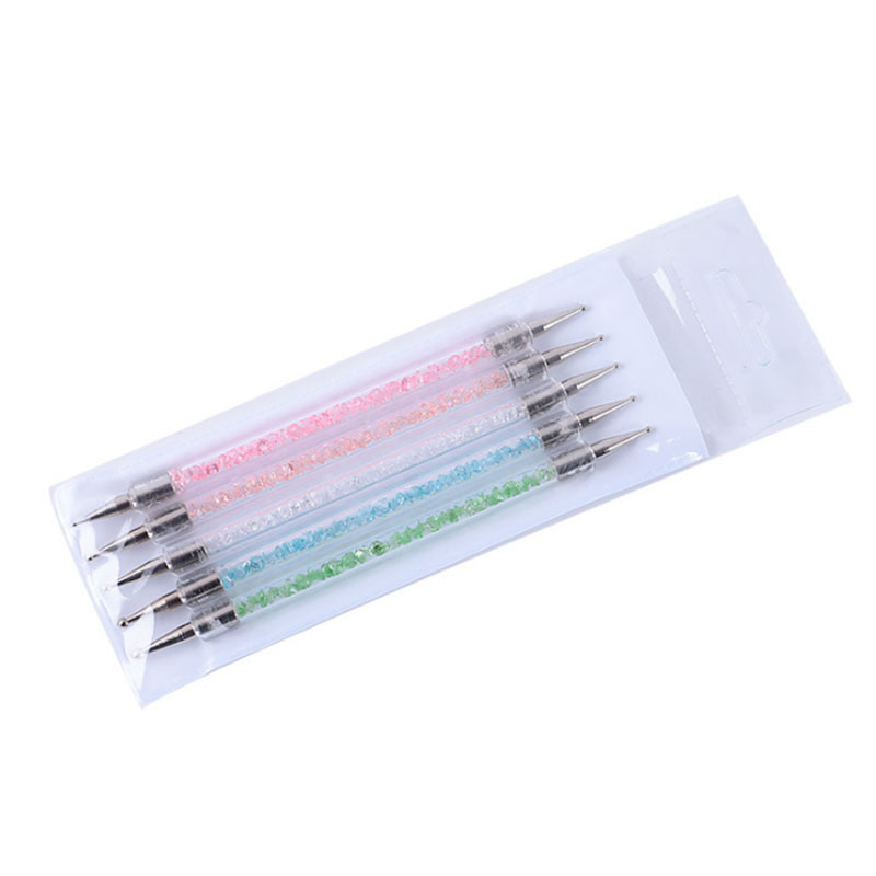Herramientas de uñas suministros nuevo clavo de doble cabeza punto taladro pluma diamante transparente varilla punto taladro pluma flor aguja 5 unids traje