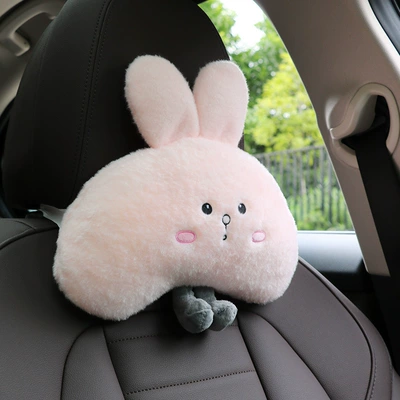 Car cartoon headrest four seasons universal cute rabbit car neck pillow pillow plush car chair back waist support (Headrest) - powder-rabbit-headrest