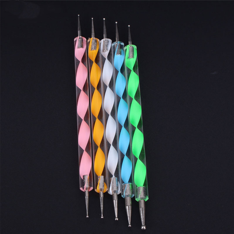 Juego de 5 Pinceles Punteadores para Uñas de Acrílico Doble Cabeza para Decoración