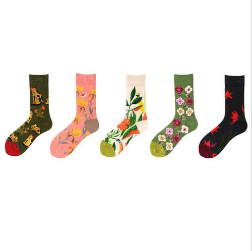 Literary retro stockings floral series creative patterns high-top cotton socks for men and women personalized trendy socks wholesale