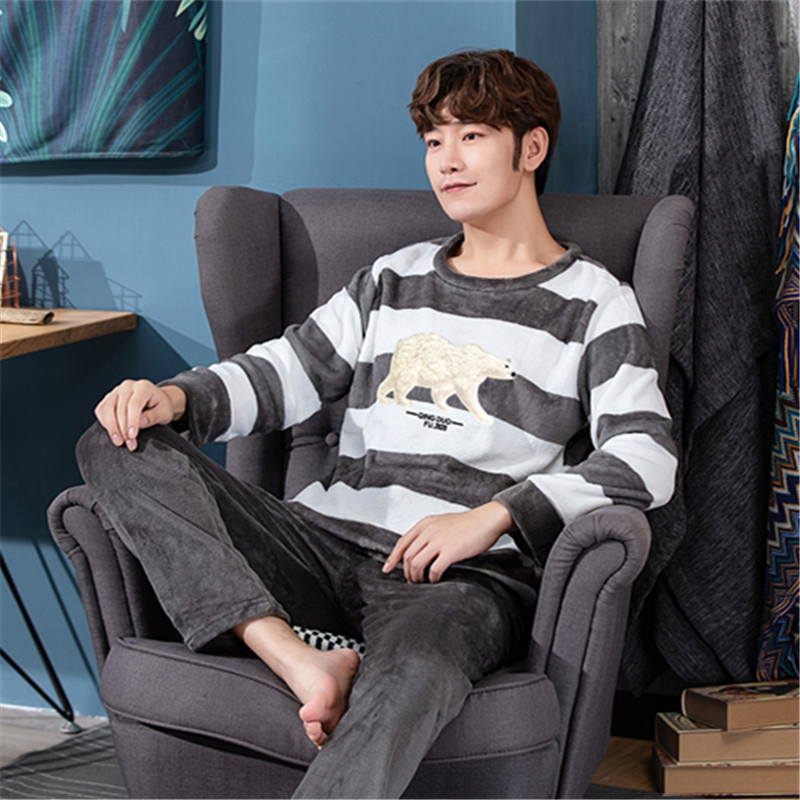 2024 pijamas de franela para hombre de invierno, terciopelo de coral grueso más grasa, se puede usar al aire libre, traje de servicio a domicilio, comercio exterior