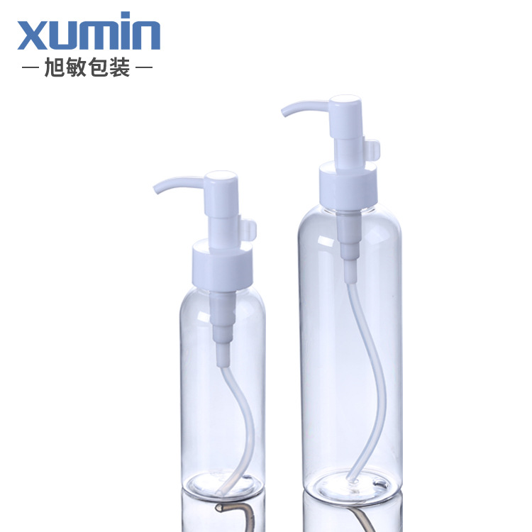 旭敏包装现货100ml透明圆肩塑料乳液瓶250ml白色油泵卸妆油压泵瓶