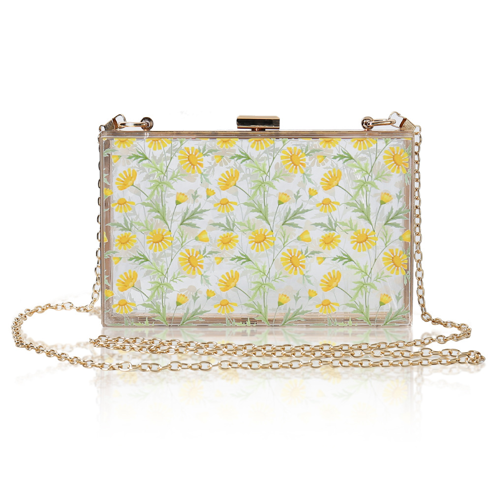 Nuevo acrílico transparente Daisy Bolsa De mujer casual todo partido bolso de hombro fiesta banquete vestido cadena bolsa banquete bolsa