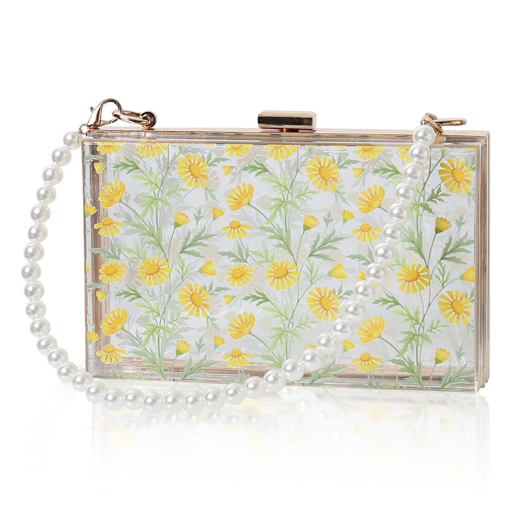 Nuevo acrílico transparente Daisy Bolsa De mujer casual todo partido bolso de hombro fiesta banquete vestido cadena bolsa banquete bolsa