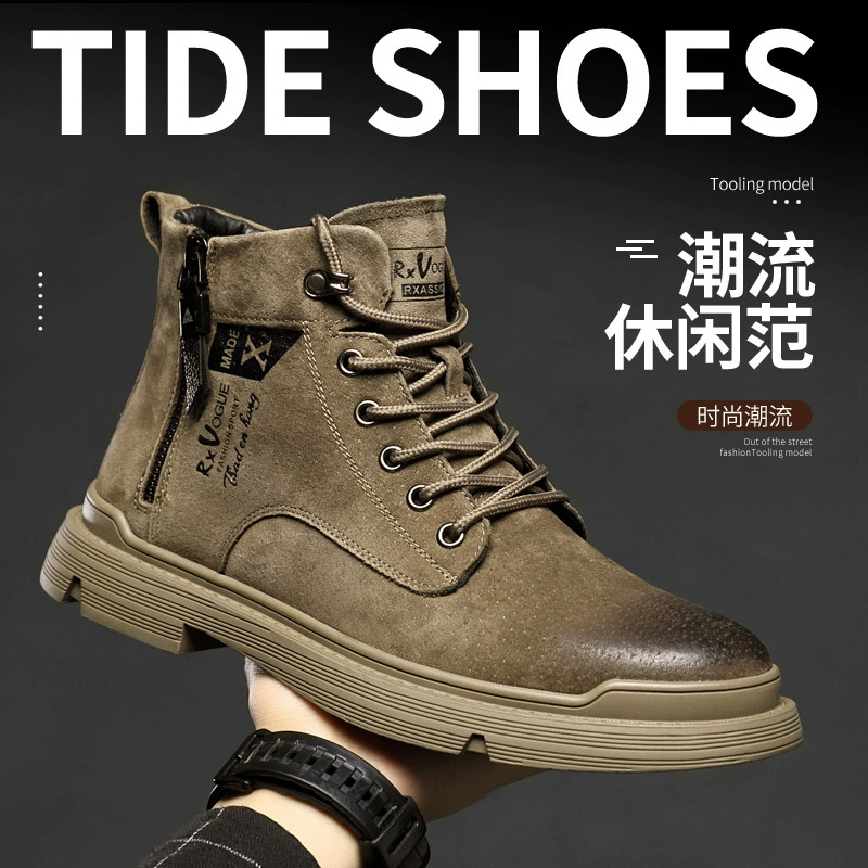 Новая зимняя мужская Рабочая обувь с высоким верхом из свиной кожи, короткие ботинки British Desert, мужские теплые ботинки Martin на флисовой подкладке, Мужская модная обувь
