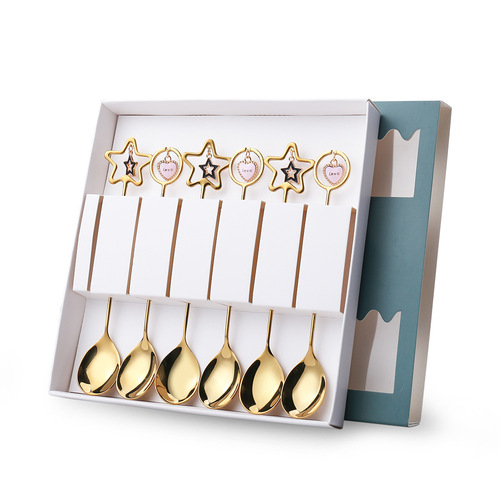 Q Spatula Set Gift Box, 6-Piece Star and Leaf Fork Christmas Tableware Gift