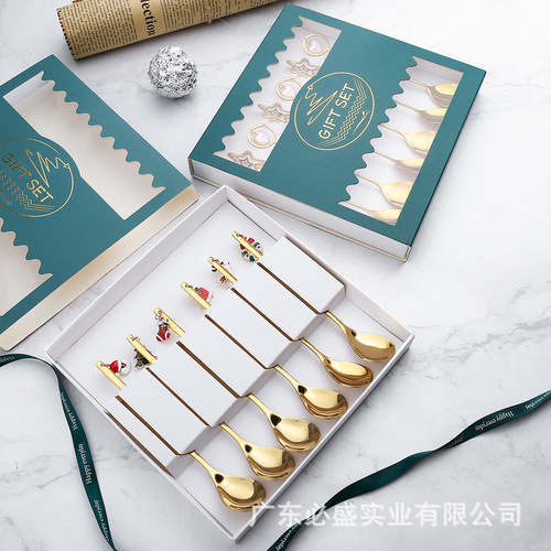 Q Spatula Set Gift Box, 6-Piece Star and Leaf Fork Christmas Tableware Gift