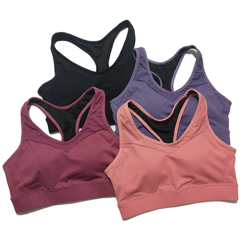 Large size one-piece fixed breast pad sports bra women's large wrap shaped running yoga fitness bra thin cup