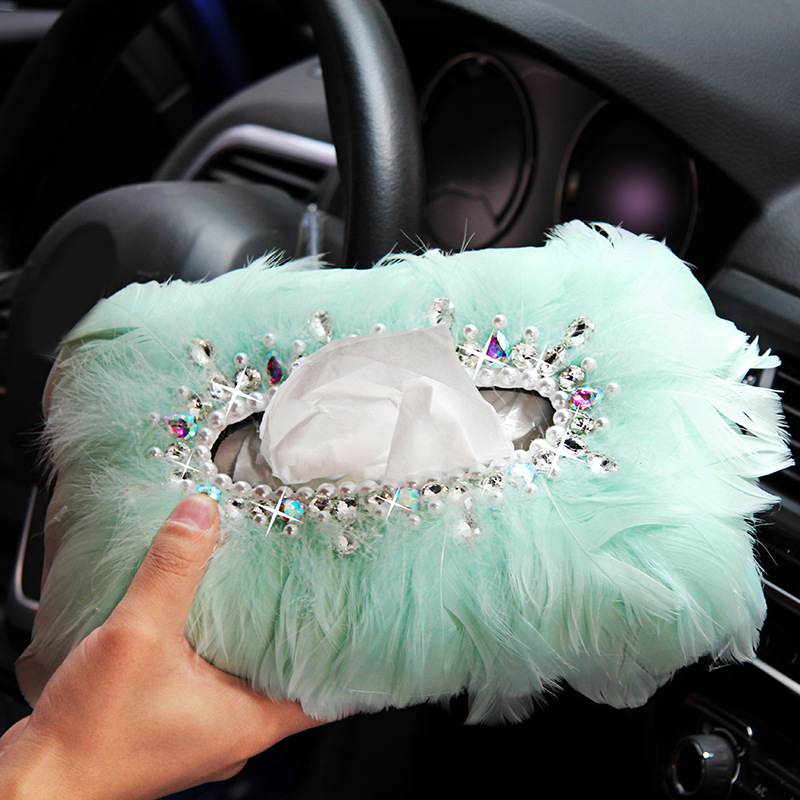 Cubierta de caja de pañuelos de lana de diamantes de imitación para coche para coche