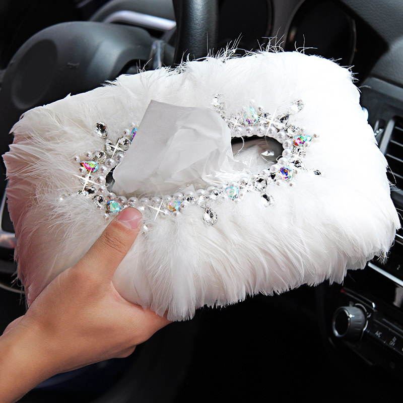 Cubierta de caja de pañuelos de lana de diamantes de imitación para coche para coche