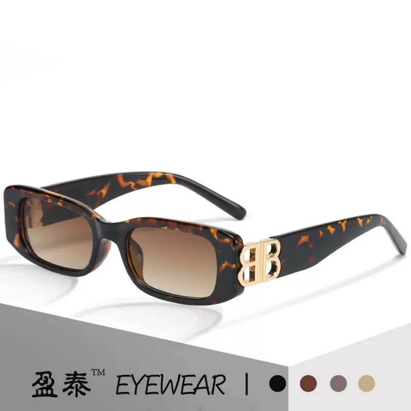 新款B家欧美复古小框太阳镜女网红街拍方形墨镜跨境百搭太阳眼镜