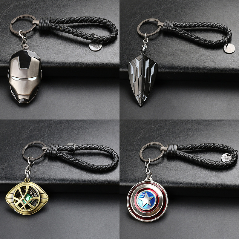 Marvel peripheral Team Black Shield Iron Man mask tungsten steel leather rope keychain metal pendant small gift