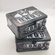 厂家批发午餐盒手提马口铁长方形翻盖金属盒礼品黑色跨境彩印图案